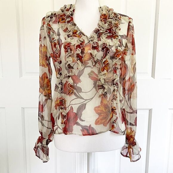 Zara Floral Ruffle Sheer Top - Picture 2 of 8
